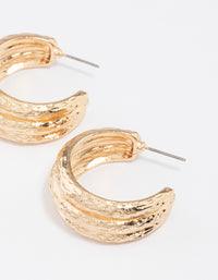 Gold Triple Row Textured Hoop Earrings - link has visual effect only