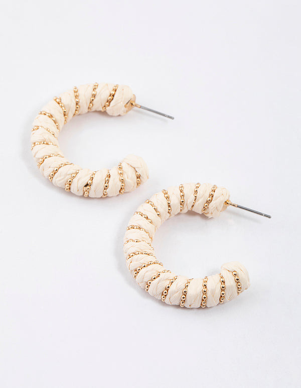 Gold Raffia Chain Beaded Earrings