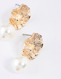 Gold Molten Plate Pearl Earrings - link has visual effect only