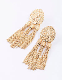 Gold Textured Tassel Drop Earrings - link has visual effect only