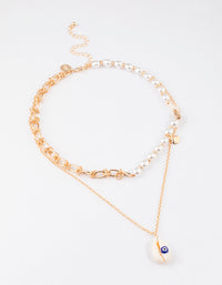 Gold Pearl Chain Shell Necklace - link has visual effect only