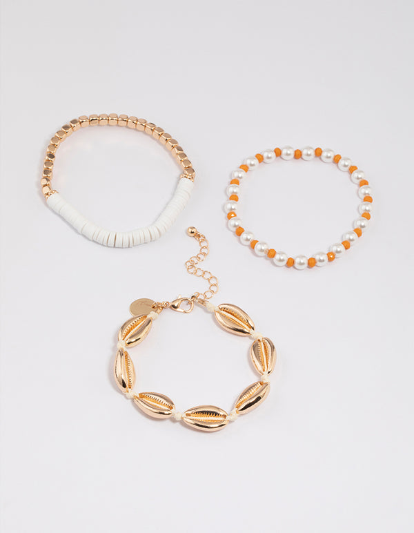 Gold Metal Shell Bracelet Pack