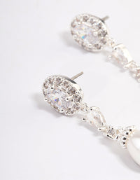 Silver Plated Cubic Zirconia Halo Pearl Drop Earrings - link has visual effect only