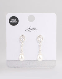 Silver Plated Cubic Zirconia Halo Pearl Drop Earrings - link has visual effect only