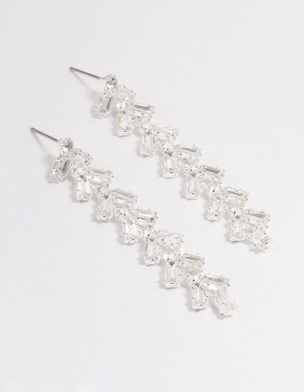 Silver Plated Cubic Zirconia Baguette Vine Drop Earrings