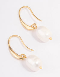 Gold Plated Freshwater Pearl Medium Hook Drop Earrings - link has visual effect only