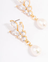 Gold Plated Cubic Zirconia Cluster Freshwater Pearl Drop Earrings - link has visual effect only