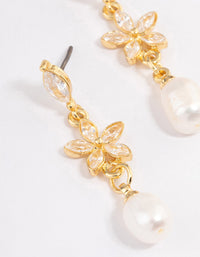 Gold Plated Cubic Zirconia Flower Freshwater Pearl Earrings - link has visual effect only