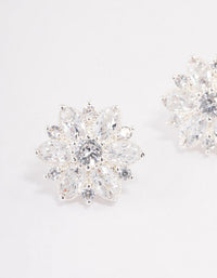 Silver Plated Cubic Zirconia Flower Stud Earrings - link has visual effect only