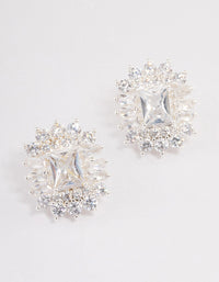 Silver Plated Statement Cubic Zirconia Stud Earrings - link has visual effect only