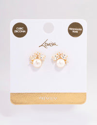 Gold Plated Cubic Zirconia Freshwater Pearl Stud Earrings - link has visual effect only