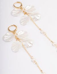 Gold Plated Large Petal Freshwater Pearl Drop Huggie Earrings - link has visual effect only