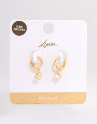 Gold Plated Solitaire Drop Huggie Earrings - link has visual effect only