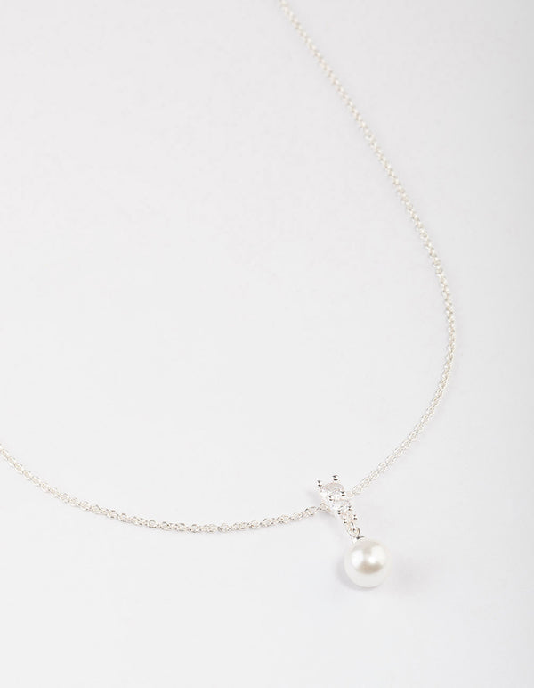 Silver Plated Cubic Zirconia Freshwater Pearl Pendant Necklace