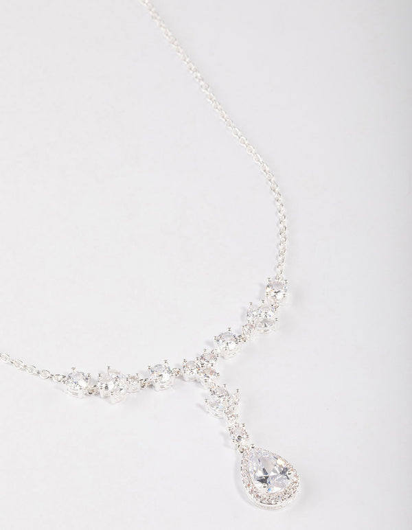 Silver Plated Halo Cubic Zirconia Y-Necklace