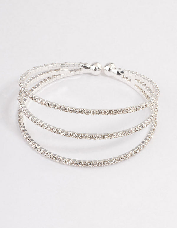 Silver Plated Trio Row Cuff Bangle