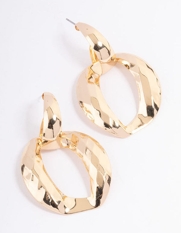 Gold Hammered Knocker Drop Earrings