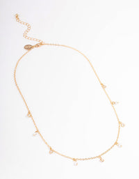 Gold Diamante & Pearl Drop Station Necklace - link has visual effect only