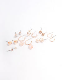 Rose Gold Flower & Facet Earrings 8-Pack - link has visual effect only