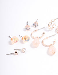 Rose Gold Flower & Facet Earrings 8-Pack - link has visual effect only