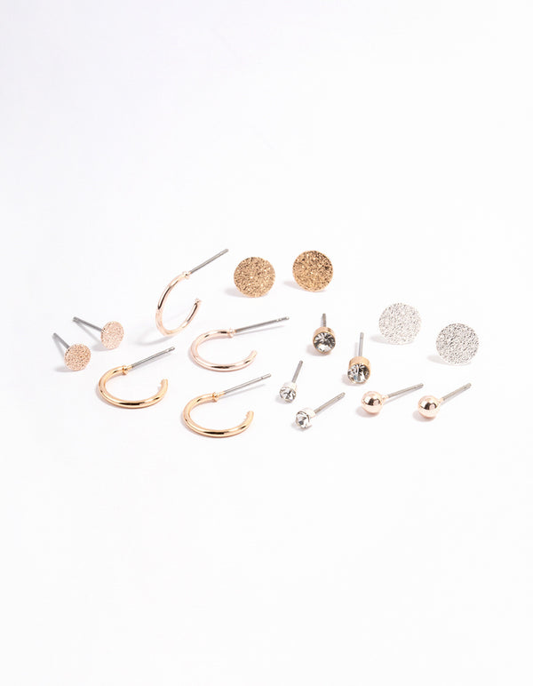 Mixed Metal Basic Disc & Hoop Earrings 8-Pack