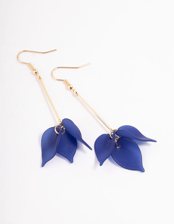 Blue Basic Stick & Petal Drop Earrings