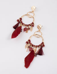 Gold Threaded Bead Feather Earrings - link has visual effect only