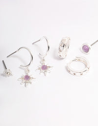 Silver Amethyst Starburst Stacker Earrings - link has visual effect only