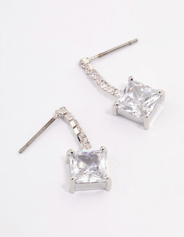 Rhodium Cupchain Square Drop Earrings