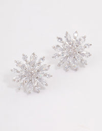 Rhodium Mid Flower Stud Earrings - link has visual effect only