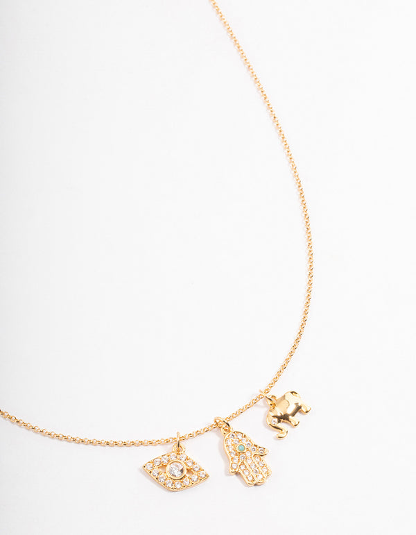 Gold Plated Cubic Zirconia Eye Elephant Necklace