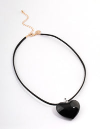 Large Black Puffy Heart Suede Cord Necklace - link has visual effect only