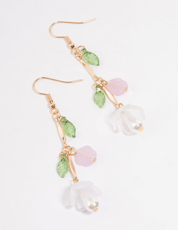 Gold Pretty Petal & Flower Drop Earrings