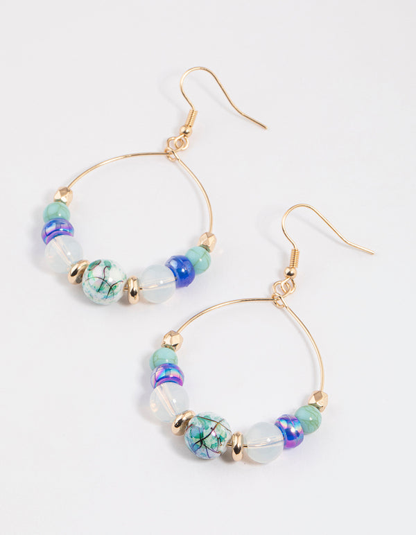 Blue Mixed Bead Wire Drop Earrings