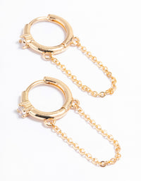 Gold Simple Diamante & Chain Huggie Earrings - link has visual effect only