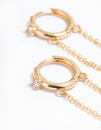 Gold Simple Diamante & Chain Huggie Earrings - link has visual effect only