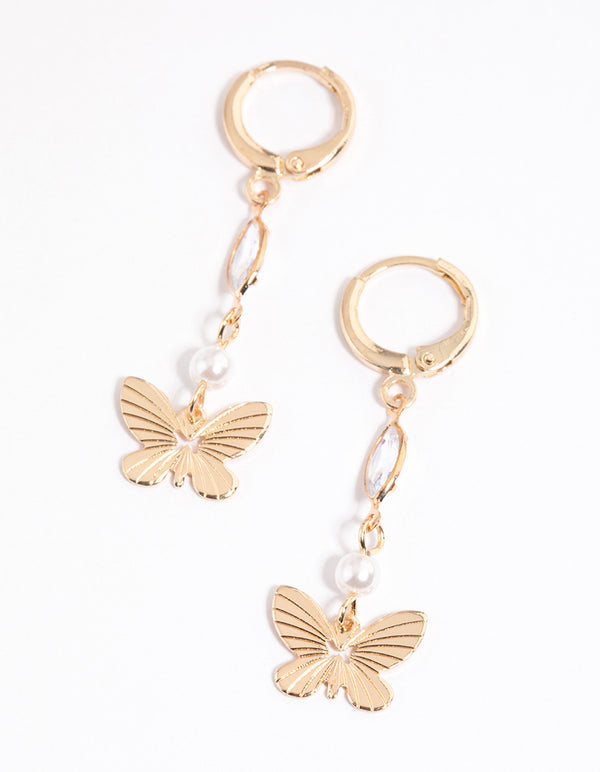 Gold Marquise Butterfly Huggie Earrings