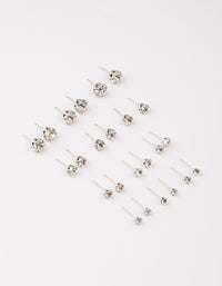 Rhodium Classic Diamante Graduating Earrings 8-Pack - link has visual effect only