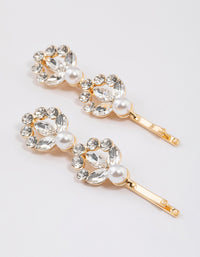 Gold Diamante & Pearl Hair Clips Pack - link has visual effect only