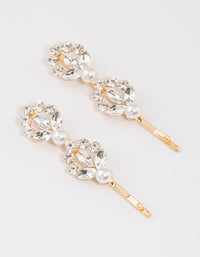 Gold Diamante & Pearl Hair Clips Pack - link has visual effect only