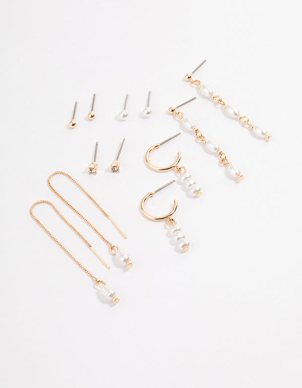 Gold Pearl Threader Multi-Pack Earrings