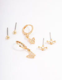 Gold Plated Cubic Zirconia Butterfly Huggie Earrings Pack - link has visual effect only