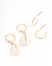 Gold Cowrie Shell & Hoop Earrings Pack - link has visual effect only