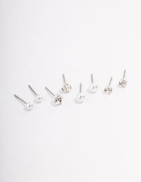 Silver Pearl & Diamante Stud Earrings 4-Pack - link has visual effect only