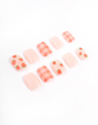 Tweens Strawberry & Checkered Press On Nails - link has visual effect only