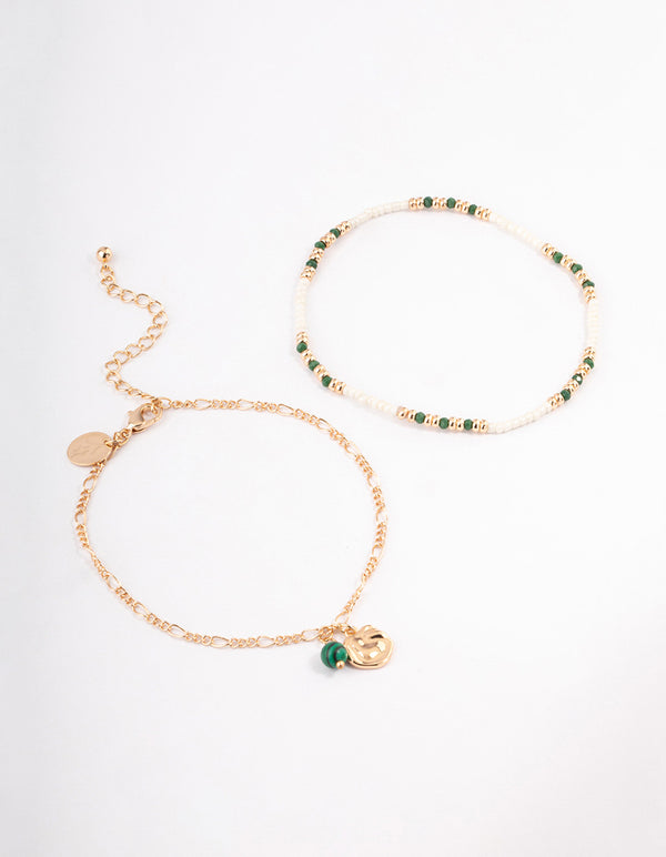 Gold Bead & Disc Droplet Anklet Pack