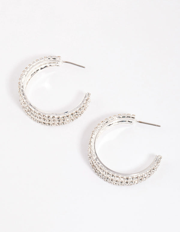 Silver Triple Illusion Mini Hoop Earrings