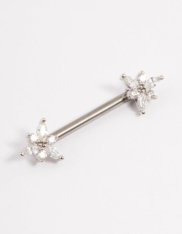 Titanium Cubic Zirconia Flower Nipple Bar