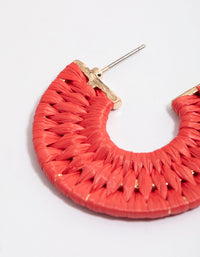 Raffia Red Round Hoop Earrings - link has visual effect only