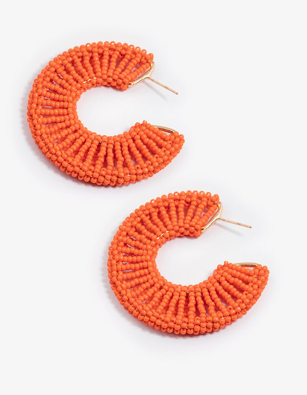 Orange Raffia Flat Statement Hoop Earrings